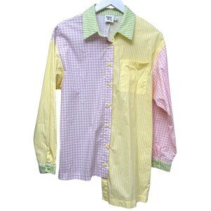Princess Polly Boyfriend Shirt Size 0 Oversized Pastel Patchwork Check Cotton